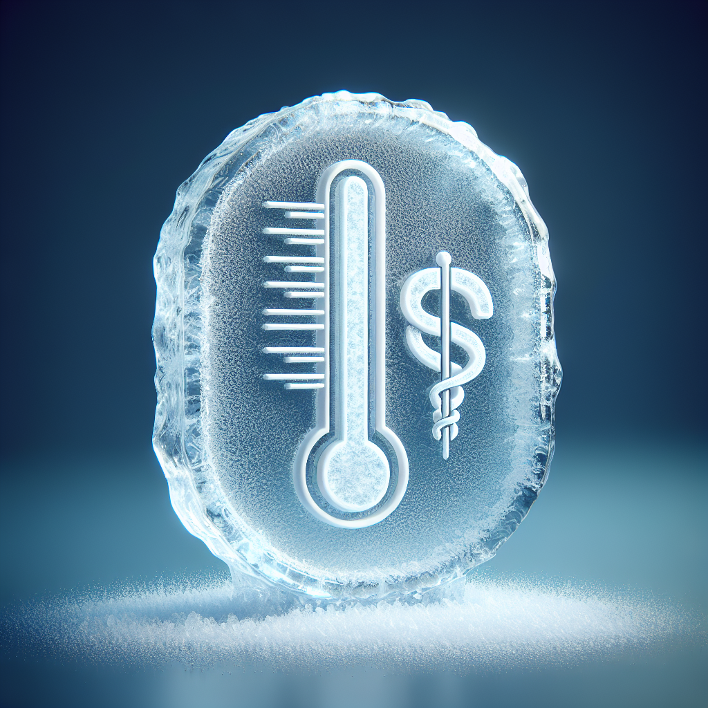 Create a visually rich image depicting a frozen thermometer, symbolising the freeze in NHS prescription charges. The thermometer should be noticeably encased in ice, with NHS logo subtly incorporated.