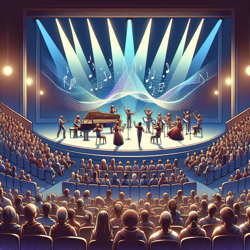 Create a DALL·E-style image that captures the essence of Eurovision 2025. Include performers on stage with the elements of sex, survival and saunas subtly incorporated. The stage should be grand, showcasing a typical Eurovision flair, and the spectators should be diverse in age and ethnicity, energized by the atmosphere.