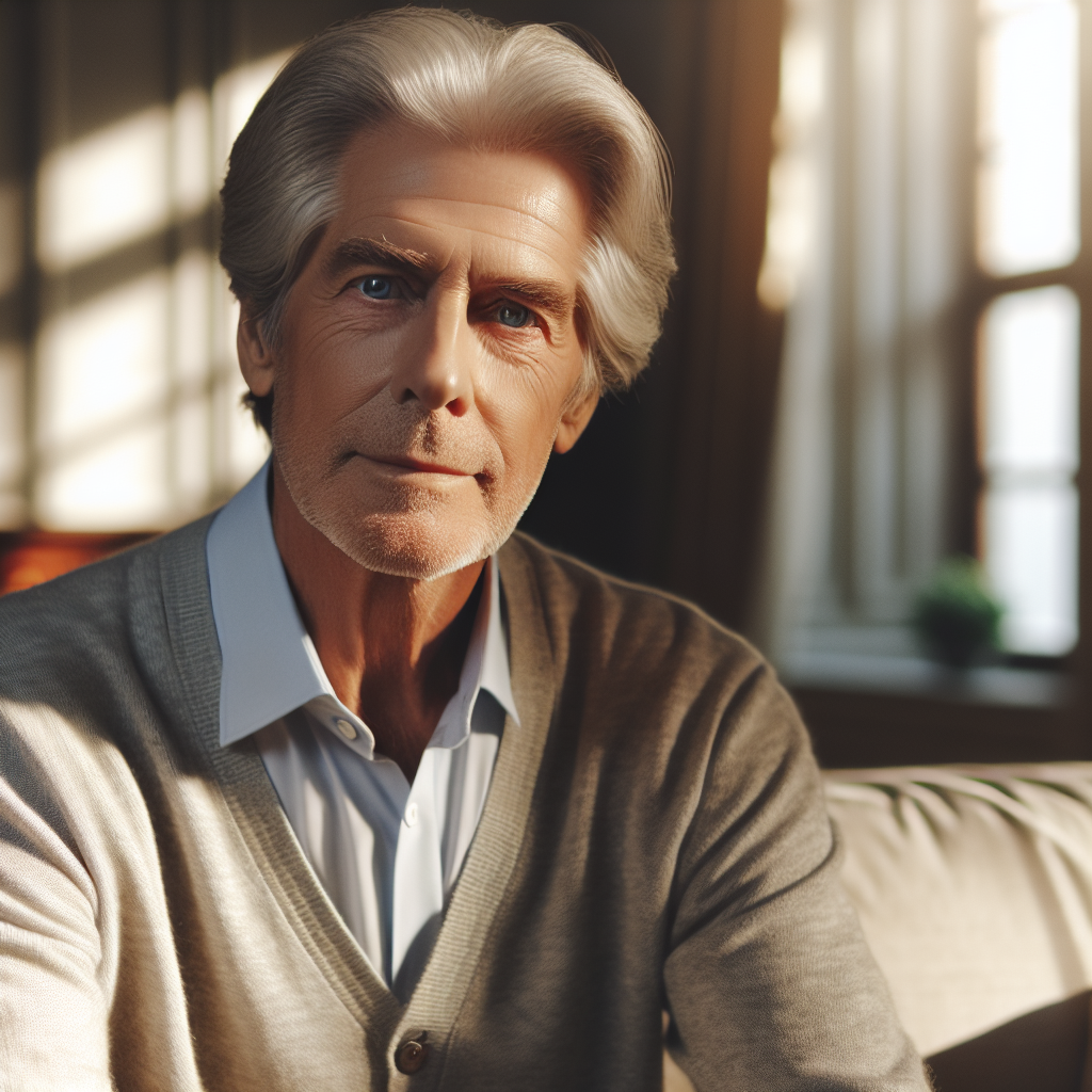 Former US President Joe Biden, 79, Caucasian, wit grey hair and blue eyes, appears deep in thought, with a calm expression. He's sitting in an elegant room, sun rays painting warm shades over the scene.