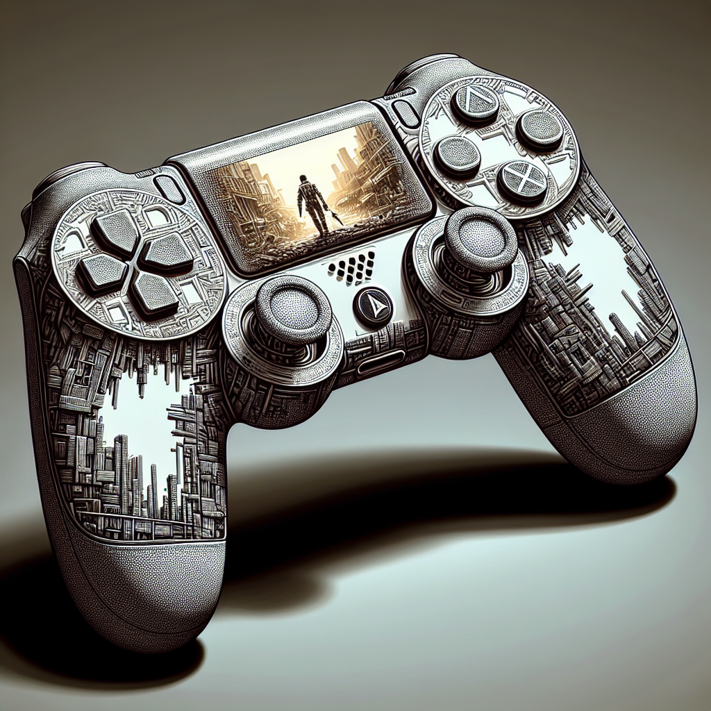 Create an image of a gaming controller lying idle, with a reflection of Grand Theft Auto VI's game preview on its screen for a symbolic, compelling image.