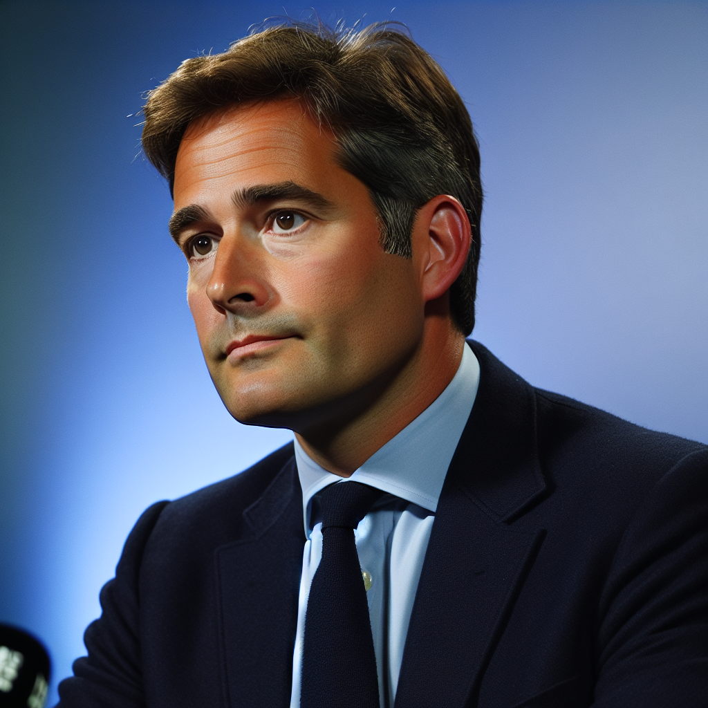 Middle-aged male UK cabinet minister, of Caucasian ethnicity, looking serious in his formal navy suit while addressing the media about the recent cyber attack on M&S.