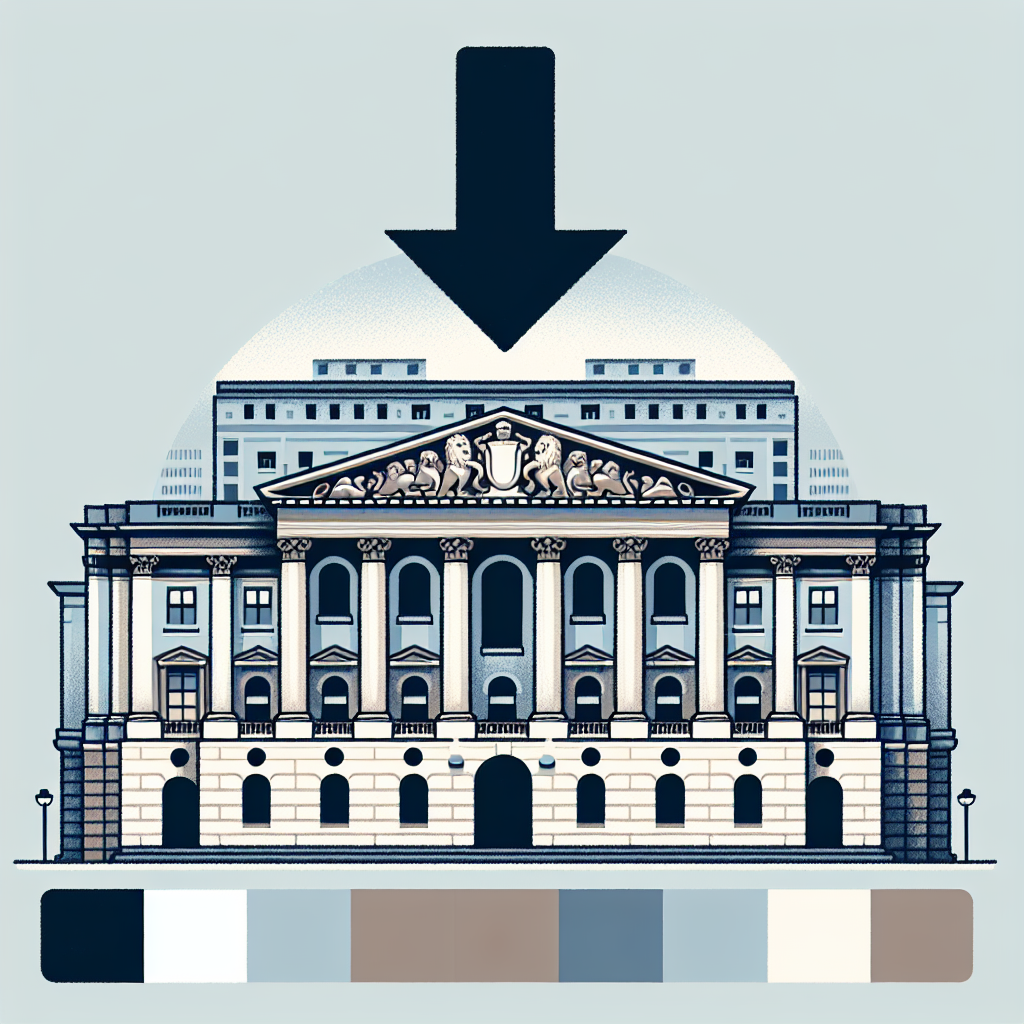 Visualise an illustration of the Bank of England building with a downward arrow symbolising the interest rate cut. Use neutral, professional colours.