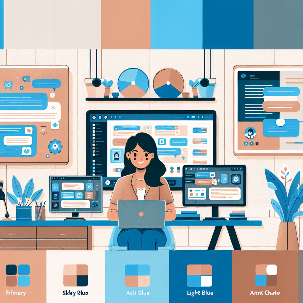Imagine a digital native content creator, Amy, aged 28, working diligently in her high-tech and cheerful workspace, surrounded by multiple screens showing various stages of content creation. On one screen, she has the user-friendly interface of 'Automate by AI Chats' open.